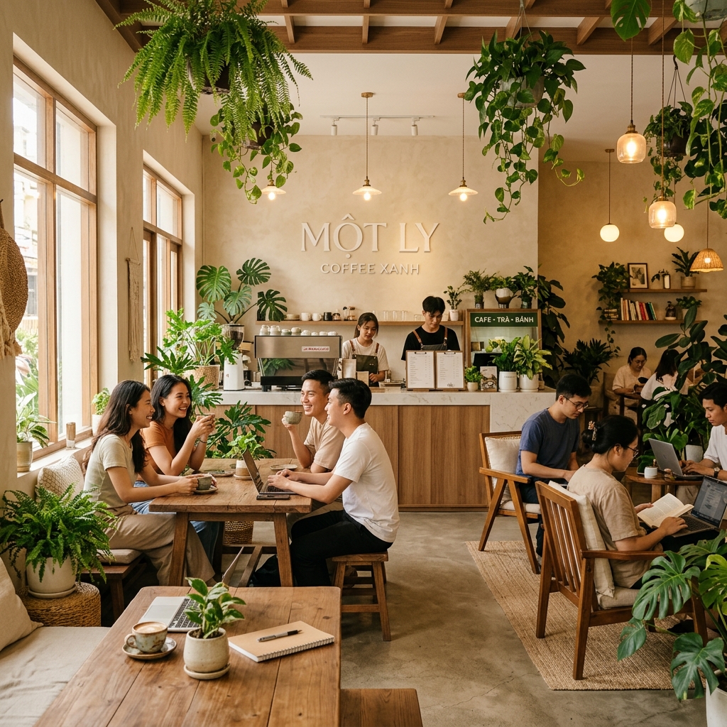 Không gian quán Một Ly Coffee Xanh